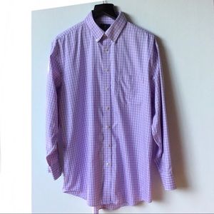 Stafford Men’s Lilac Plaid Long Sleeve Button Down  Shirt Sz 17.5 (34-35)